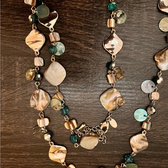 LIA SOPHIA Silver Mother of Pearl Beaded Long Layered Necklace 44" - Picture 2 of 6